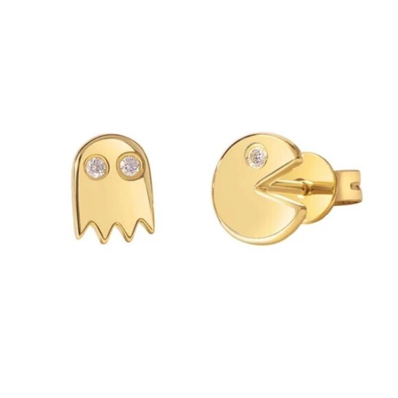 14K Gold Pac Man Mismatch Earrings Set - Picture 1 of 3